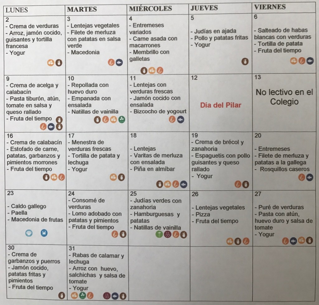 menu comedor octubre