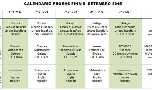 Calendario Pruebas Finales Septiembre 2015