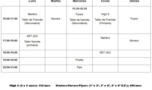 Horario y matrícula de Inglés y Francés 2015/2016