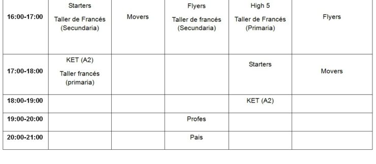 Horario y matrícula de Inglés y Francés 2015/2016