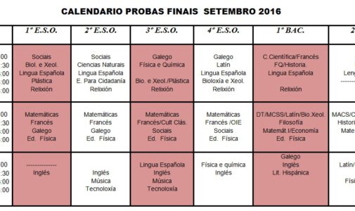 Calendario exames finais setembro