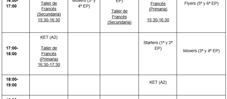 Matrícula Cambridge y Atelier Français 2016-2017