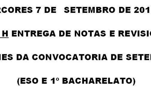 Entrega notas e Revisión exames setembro