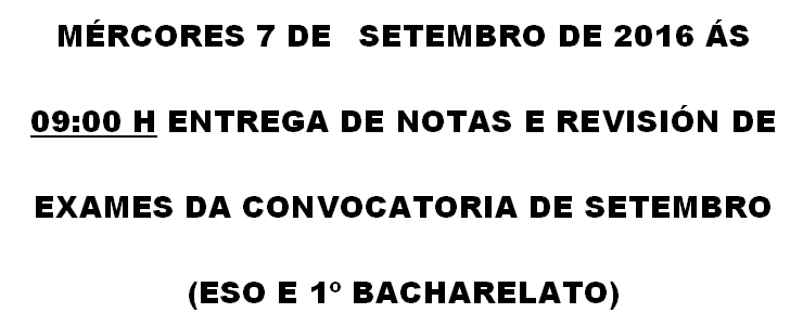 Entrega notas e Revisión exames setembro