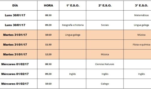 Calendario materias pendentes xaneiro 2017