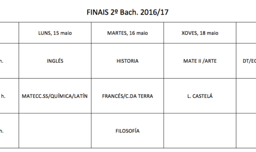 Exames finais 2º Bacharelato