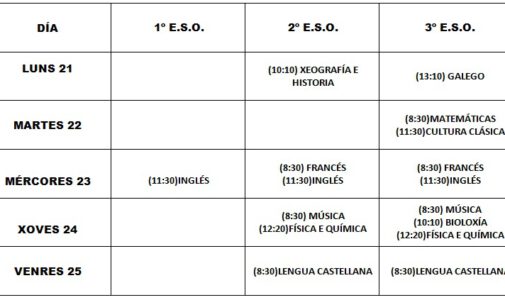 Calendario de exames de materias pendentes – Xaneiro 2019