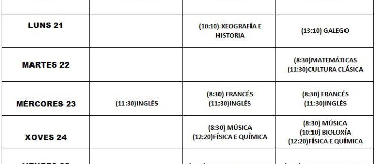 Calendario de exames de materias pendentes – Xaneiro 2019