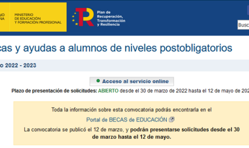Convocatoria Becas 2022/23. Estudios Postobligatorios (Bac, Ciclos, Grados,…)