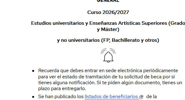 CONVOCATORIA DE BECAS MEC PARA ESTUDIOS POSTOBLIGATORIOS